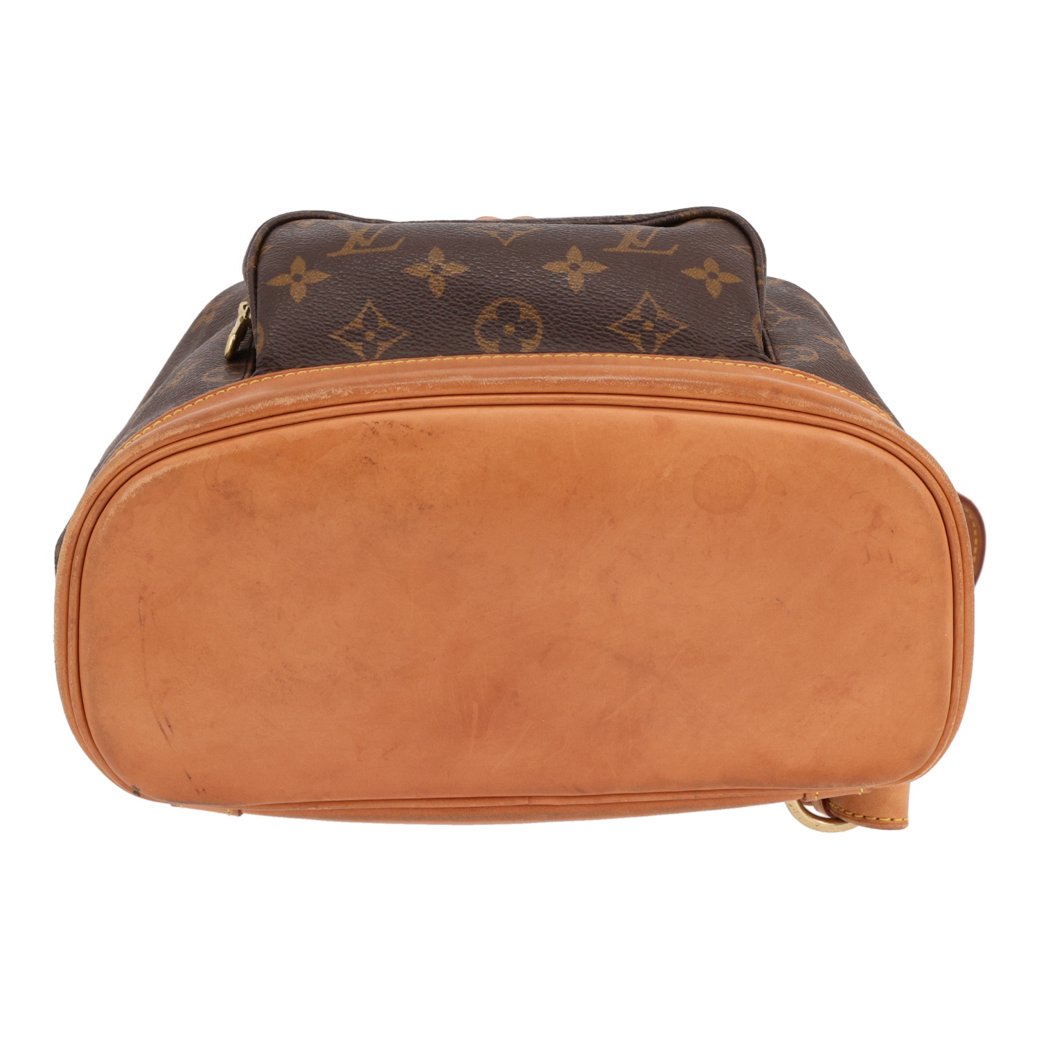 Mochila Louis Vuitton «Montsouris Backpack» de lona Monogram marrón y piel natural - Detail D1