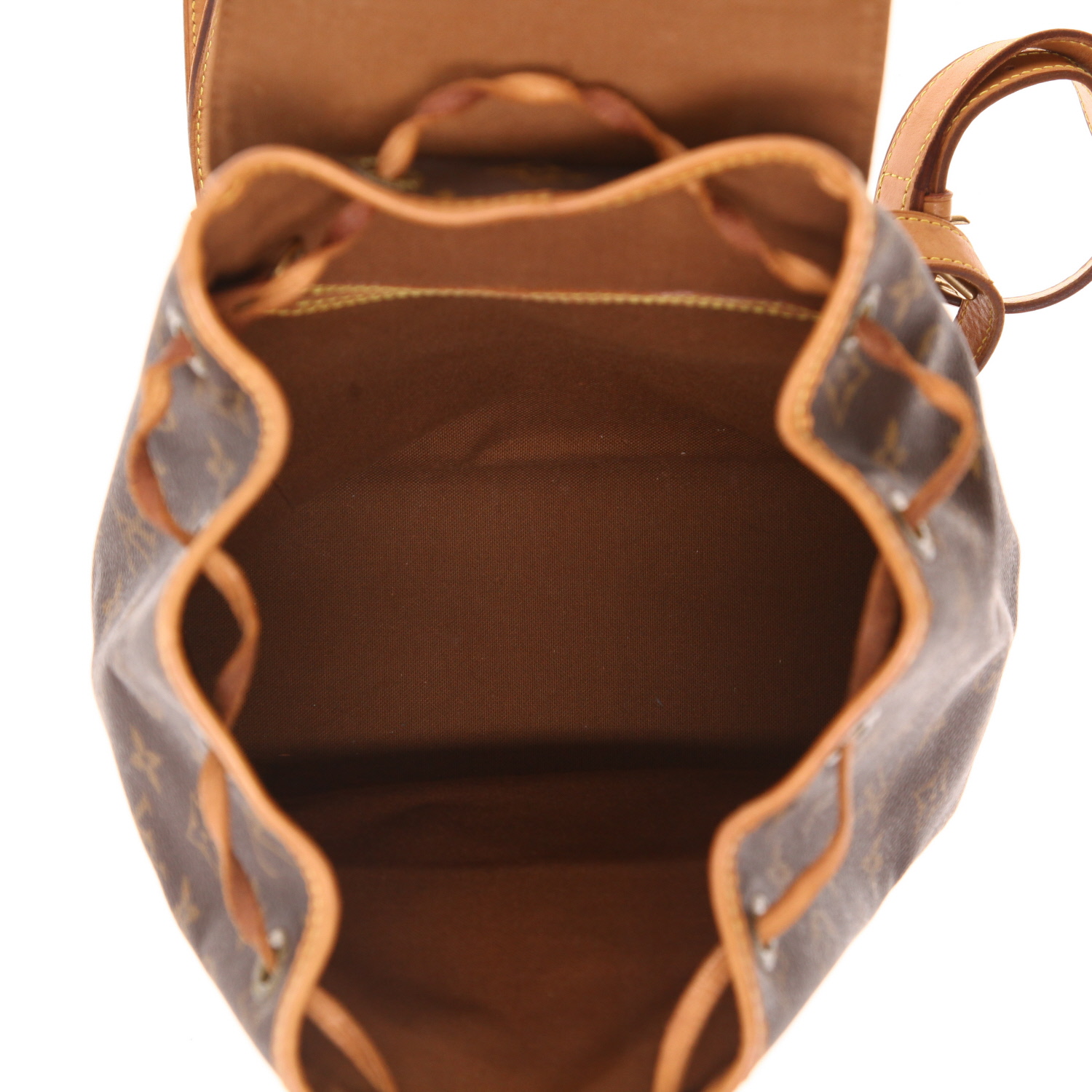 Mochila Louis Vuitton «Montsouris Backpack» de lona Monogram marrón y piel natural - Detail D3