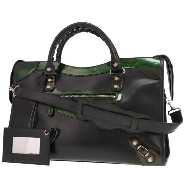 Sac à main Balenciaga  City en cuir glacé vert et cuir verni vert