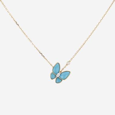 Collier Van Cleef & Arpels Deux Papillons en or jaune, turquoises et diamant