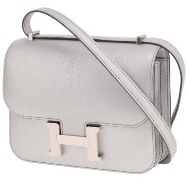 Hermès Constance handbag, 18 cm, in silver-coloured goatskin Chamkilight Metallic