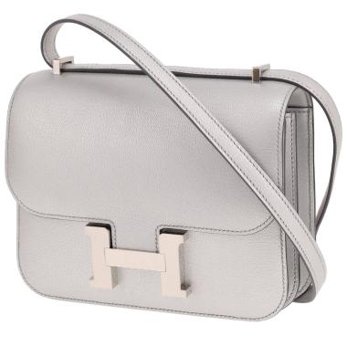Sac à main Hermès Constance 24 cm en chevre chamkilight argentée
