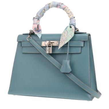 Borsa Hermès Kelly da 28 cm in pelle Courchevel Bleu Jean