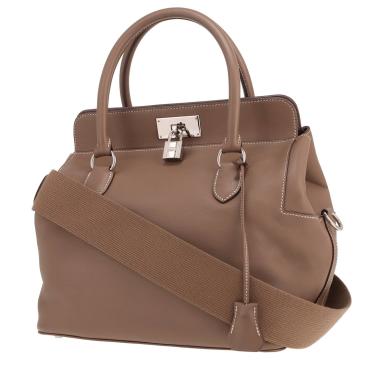 Bolso de mano Hermès «Tool Box» de piel Swift en color Étoupe