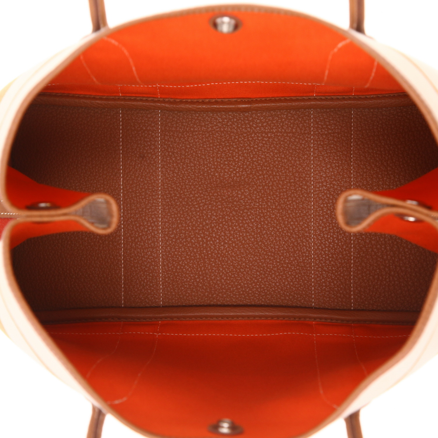 Hermès Garden Party 36 cm tote bag in beige, red and gold canvas and gold leather - Detail D3