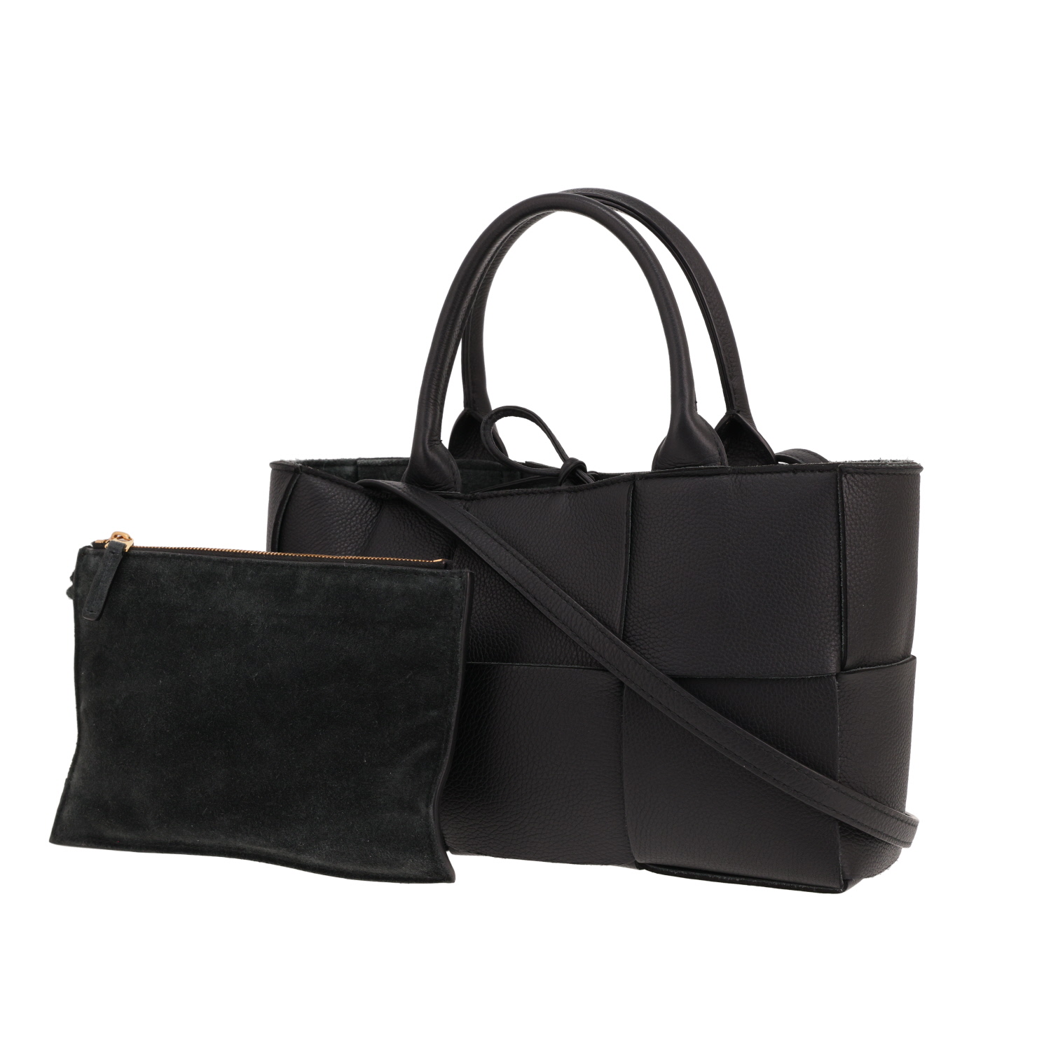 Borsa shopping Bottega Veneta  Arco mini  in pelle intrecciata Noir - Detail D4