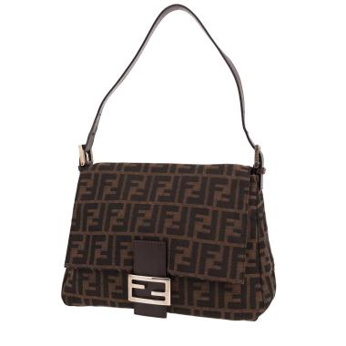 Bolso de mano Fendi «Mamma Baguette» de lona marrón con el logotipo y piel marrón