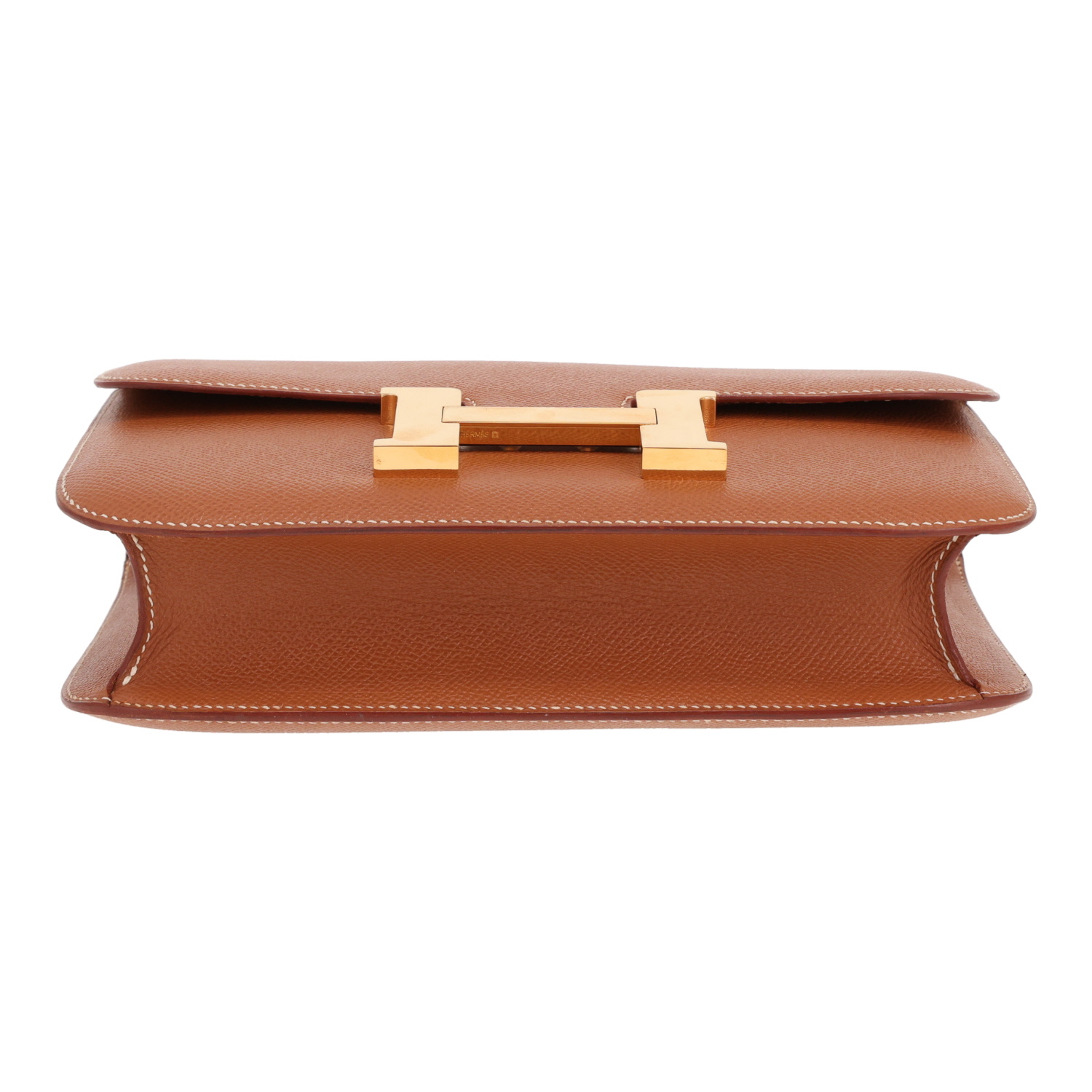 Hermès Constance 24 cm shoulder bag in Courchevel Gold leather - Detail D1