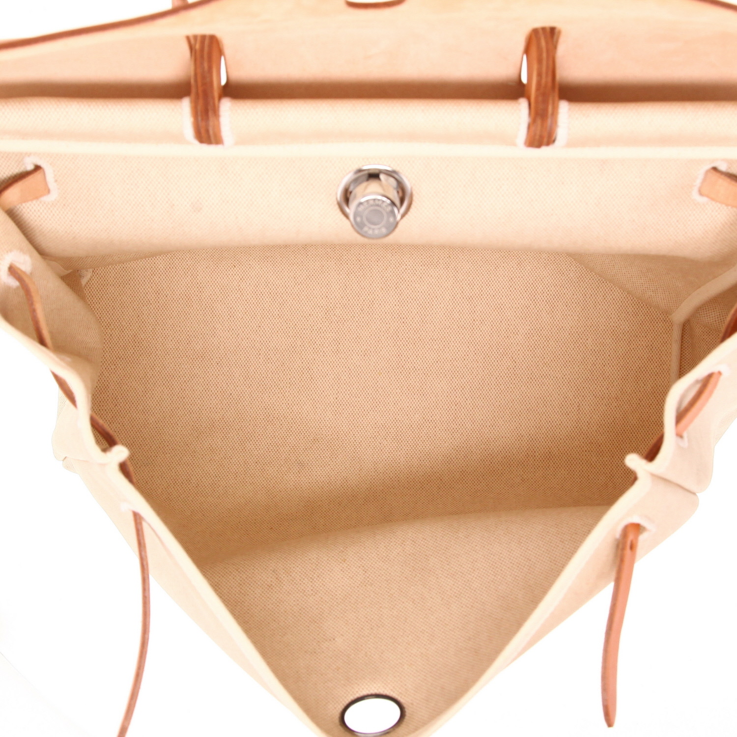 Hermès Herbag shoulder or handbag in beige canvas and Hunter cowhide - Detail D3