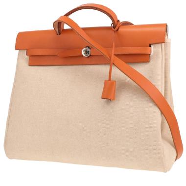 Hermès Herbag shoulder or handbag in beige canvas and Hunter cowhide