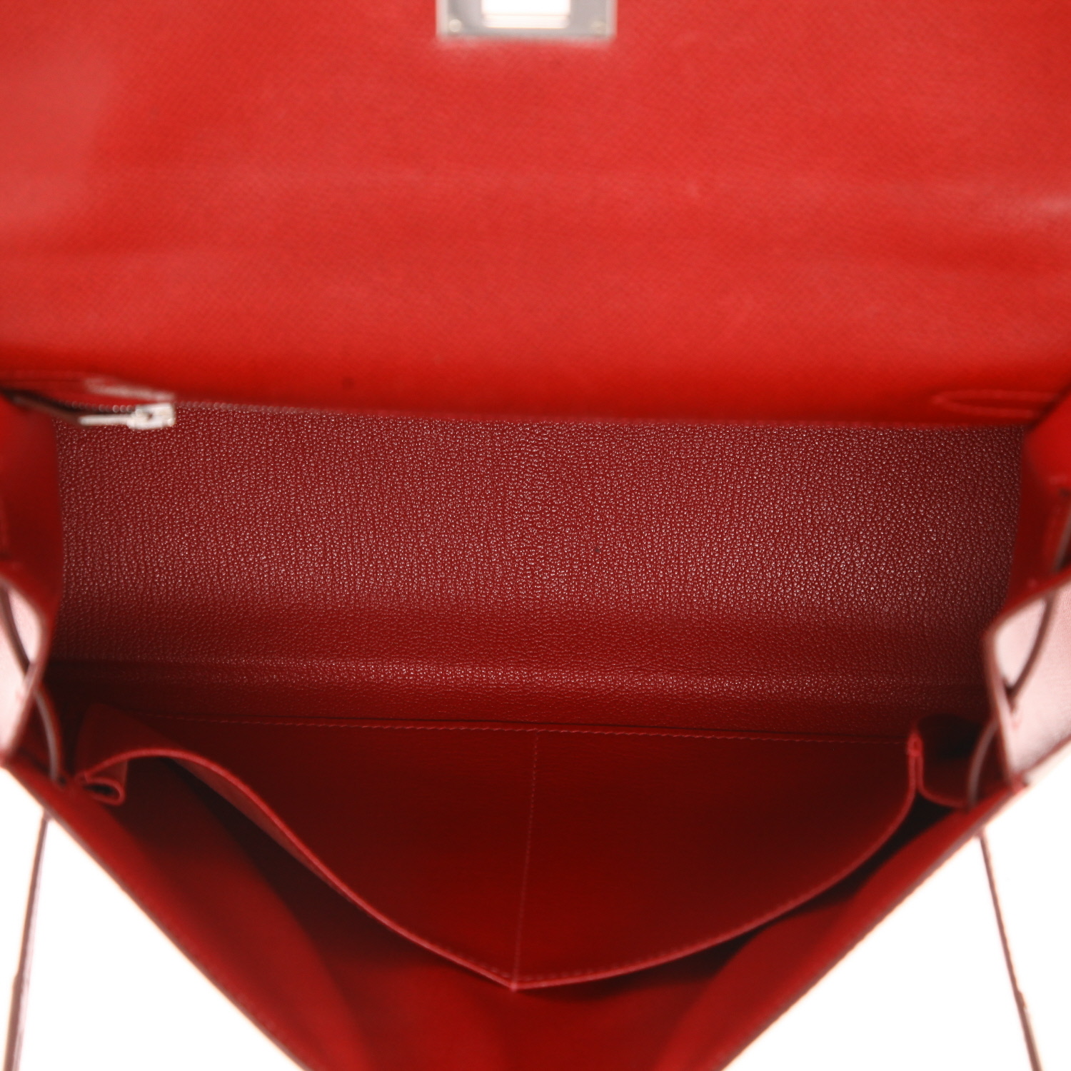 Hermès Kelly 32 cm handbag in Rouge Vif Courchevel leather - Detail D3