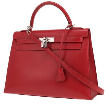 Sac à main Hermès  Kelly 32 cm en cuir Courchevel rouge Vif