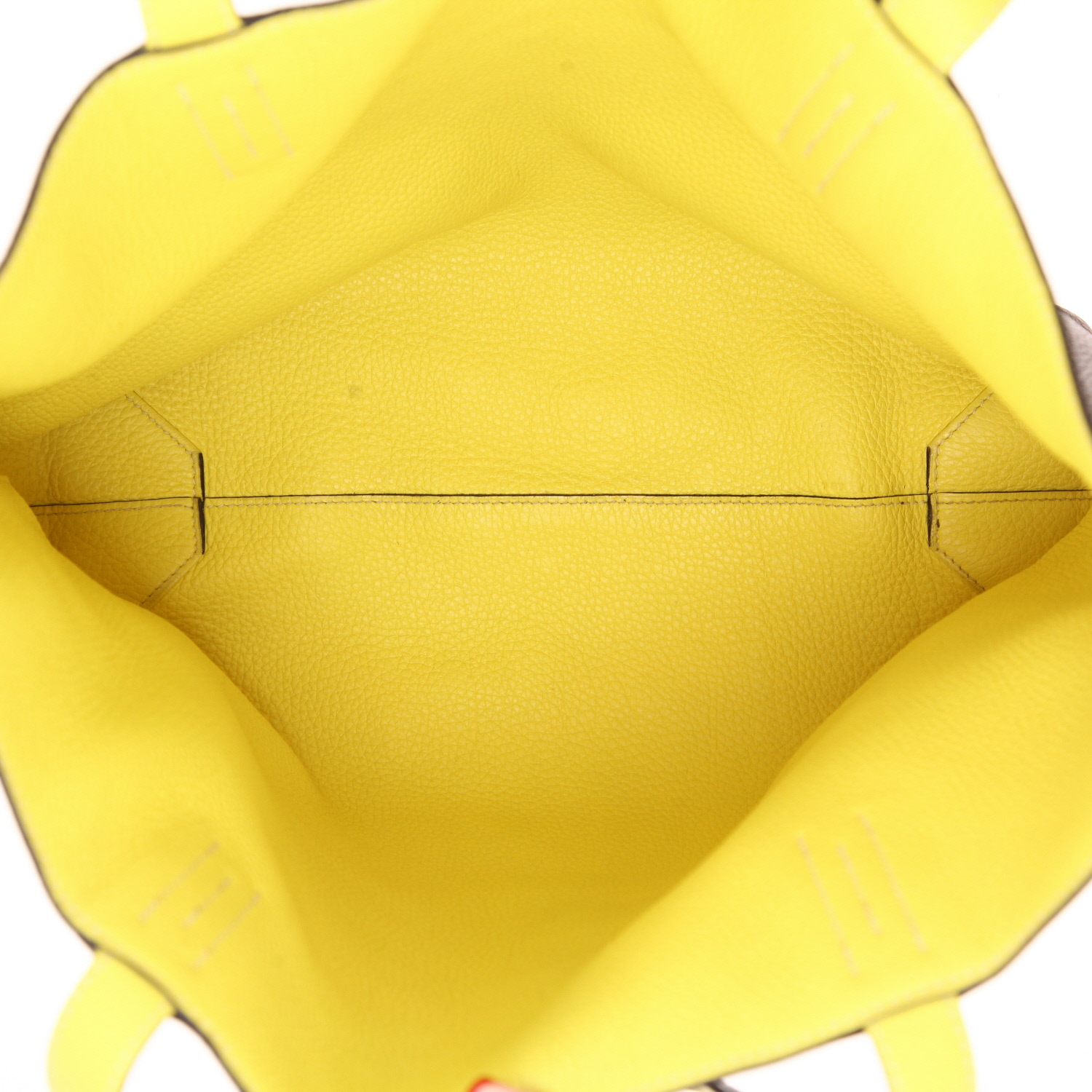 Bolso de mano Hermès «Double Sens» de piel de ternero «Clémence» en marrón «Cacao» y amarillo «Lime» - Detail D3