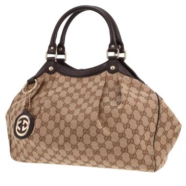 Gucci Sukey handbag in beige canvas and brown leather