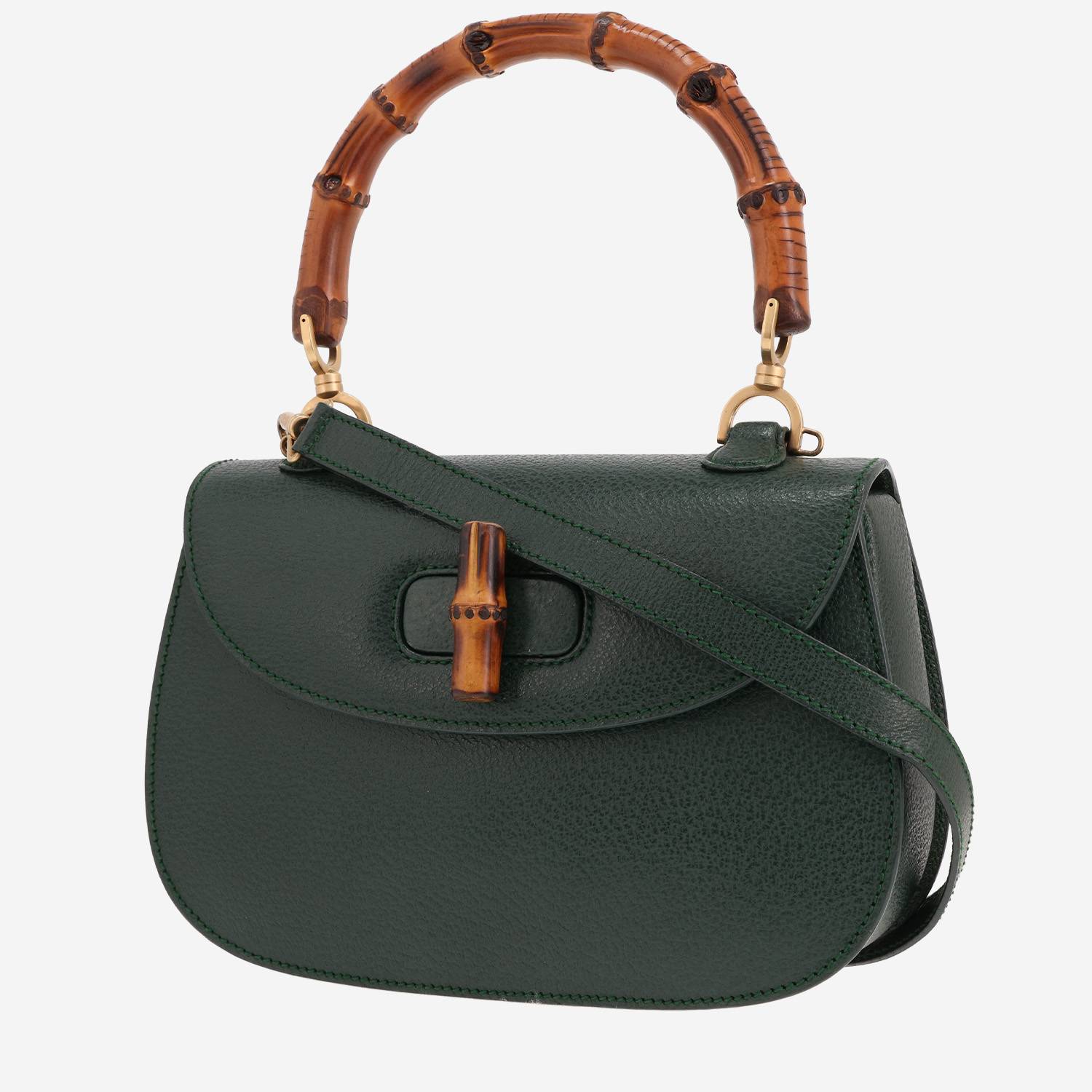 Gucci Bamboo handbag in green grained leather