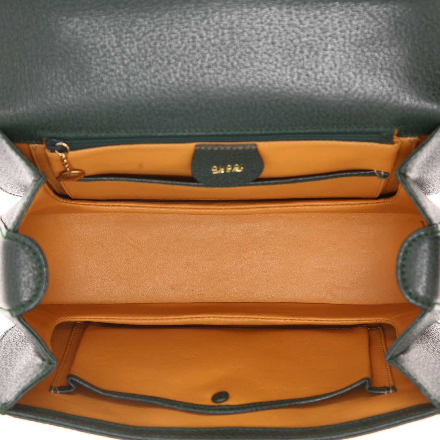 Gucci Bamboo handbag in green grained leather - Detail D3