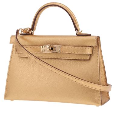 Hermès  Kelly 20 cm shoulder bag  in gold chamkilight goat