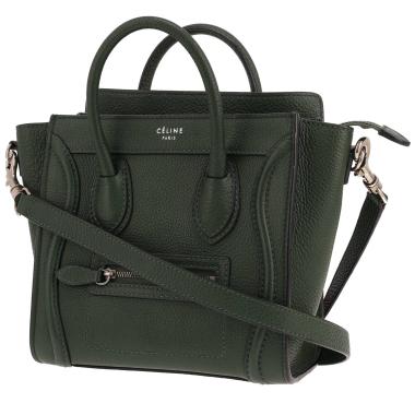 Borsa a tracolla Celine Luggage Nano in pelle martellata verde