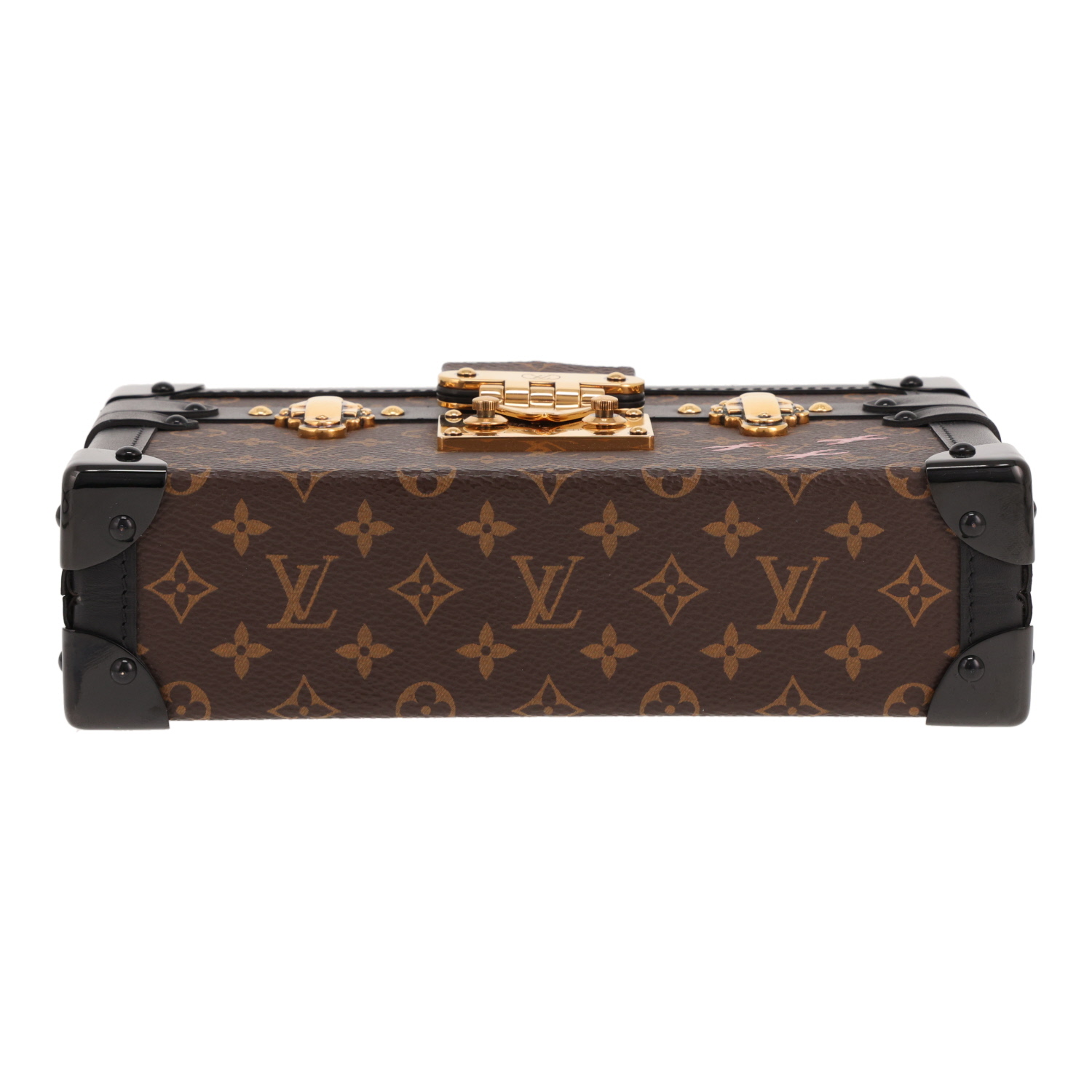Louis Vuitton evening clutch – Petite Malle in brown Monogram canvas and black leather - Detail D1