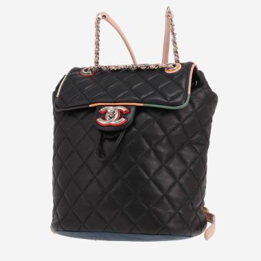 Sac à dos Chanel  Coco Cuba en cuir matelassé noir, rouge, rose et bleu-marine