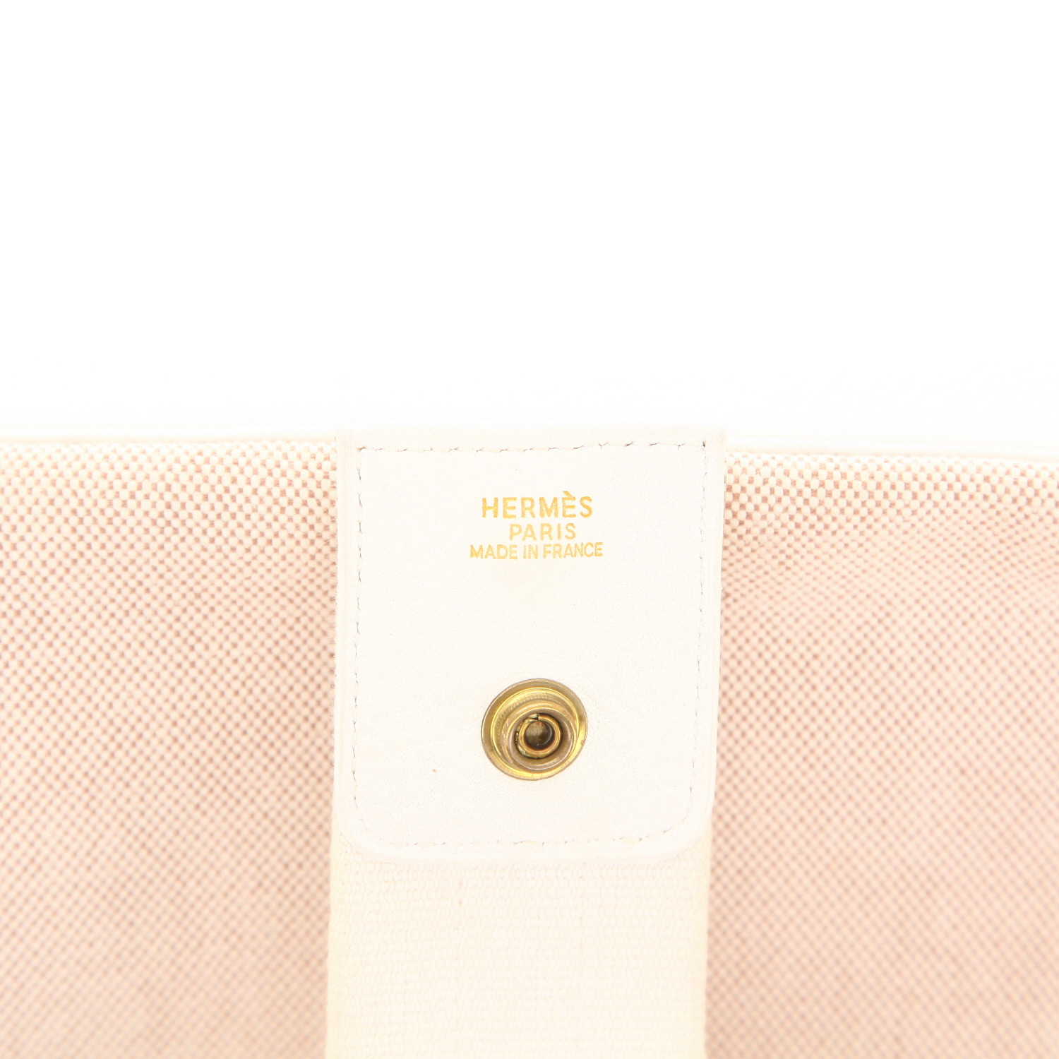 Hermès Tsako handbag in beige canvas and white leather - Detail D2