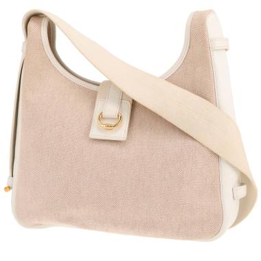 Sac à main Hermès  Tsako en toile beige et cuir blanc