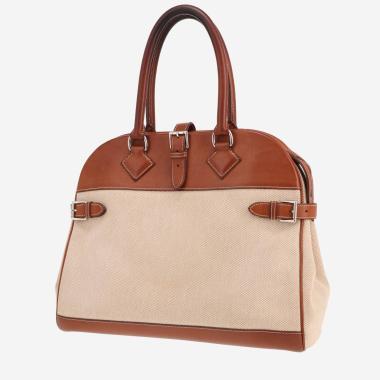 Sac à main Hermès  Atlas en cuir Barénia fauve et toile beige