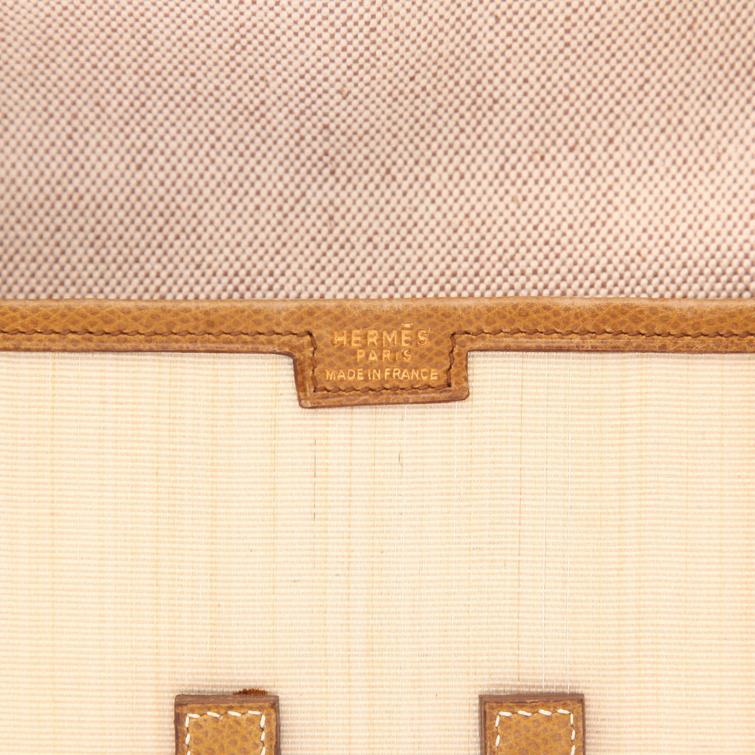 Pochette Hermès  Jige en crin de cheval tressé beige et cuir marron - Detail D2