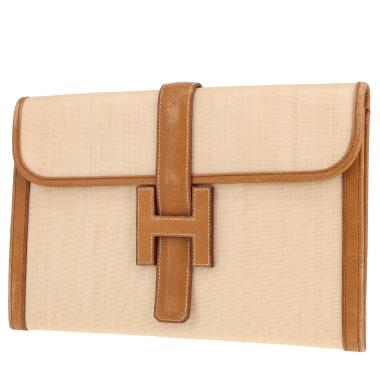 Pochette Hermès  Jige en crin de cheval tressé beige et cuir marron
