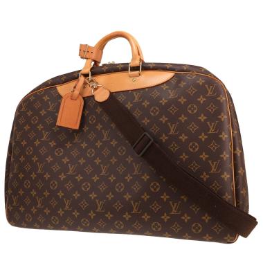 Borsa da viaggio Louis Vuitton Alize in tela Monogram marrone e pelle naturale