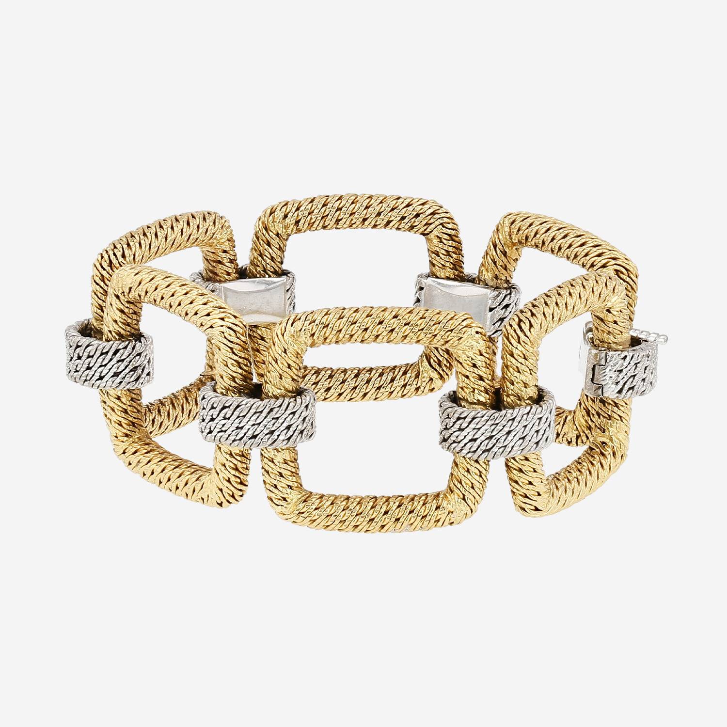 Pulsera vintage de los años 70 modelo "Paillette" de Georges Lenfant en oro amarillo y oro blanco