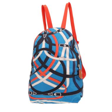 Mochila Hermès «Airsilk» de seda azul, blanca y naranja