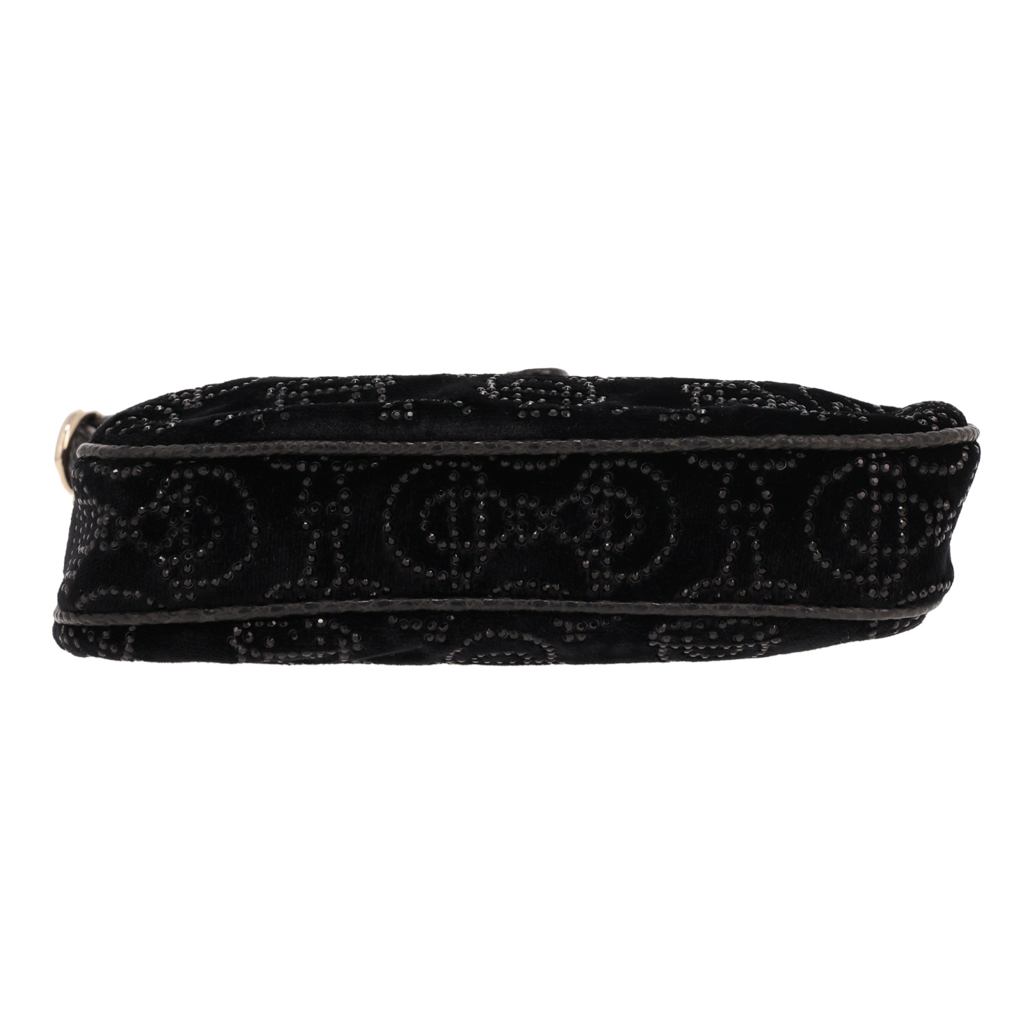 Vintage small Gucci Jackie handbag in black velvet and black lizard skin - Detail D1