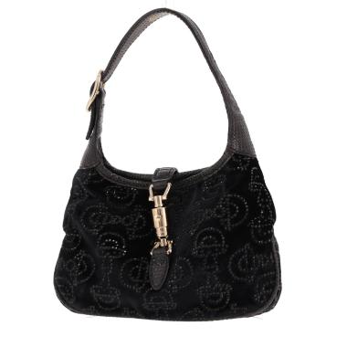 Bolso de mano Gucci «Jackie» vintage pequeño, de terciopelo negro y piel de lagarto negra