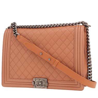 Borsa Chanel Boy modello grande in pelle trapuntata beige-rosata