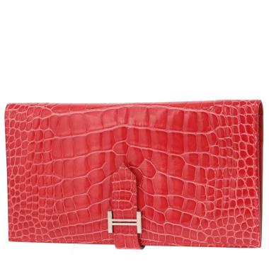 Portafoglio Hermès Bearn in pelle di alligatore rosa