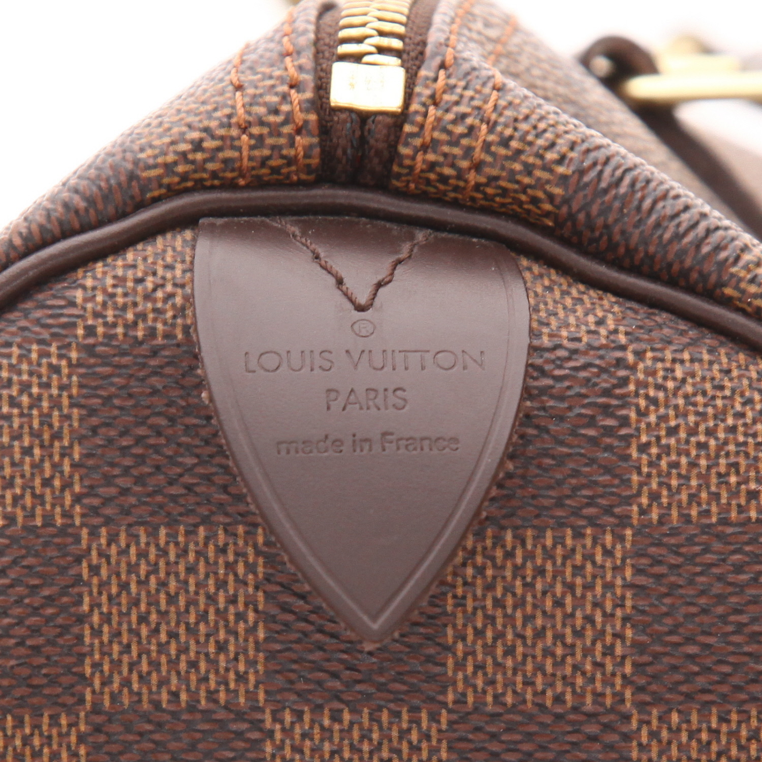 Sac à main Louis Vuitton  Speedy 30 en toile damier ébène et cuir marron - Detail D2