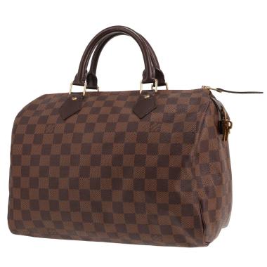 Louis Vuitton Speedy 30 handbag in Ebène Damier canvas and brown leather