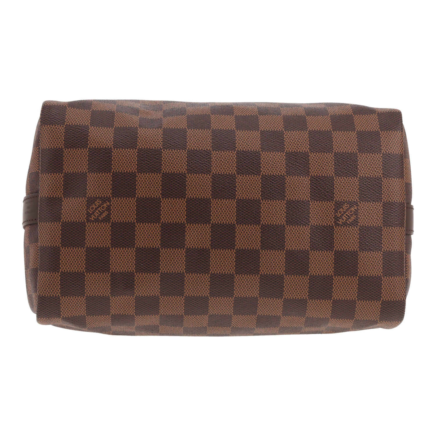Louis Vuitton Speedy 25 handbag in Ebène Damier canvas and brown leather - Detail D1
