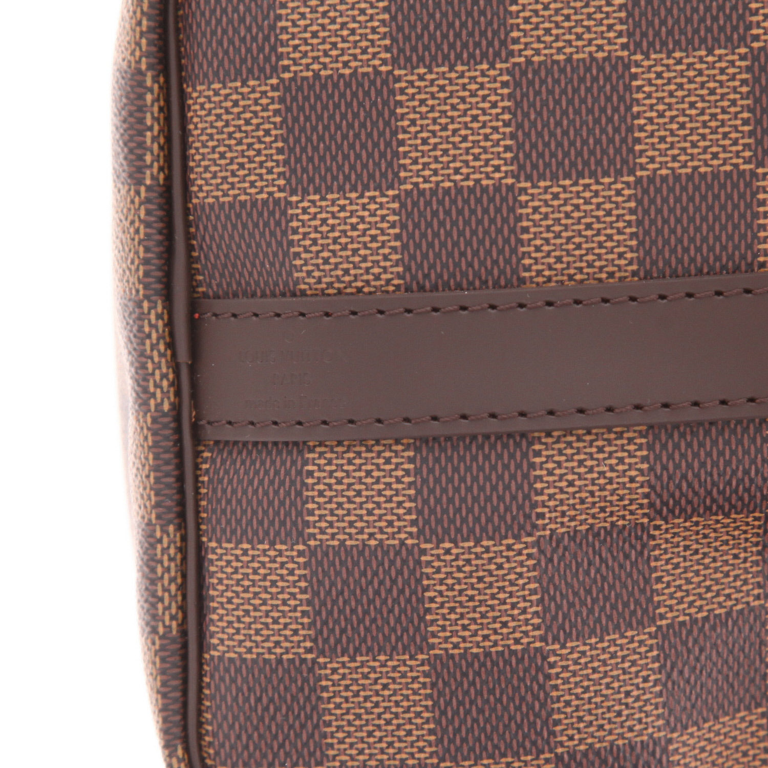 Louis Vuitton Speedy 25 handbag in Ebène Damier canvas and brown leather - Detail D2