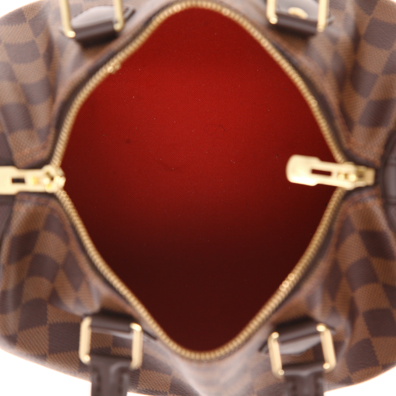 Louis Vuitton Speedy 25 handbag in Ebène Damier canvas and brown leather - Detail D3