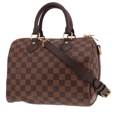 Borsa Louis Vuitton Speedy 25 in tela Damier Ébène e pelle marrone