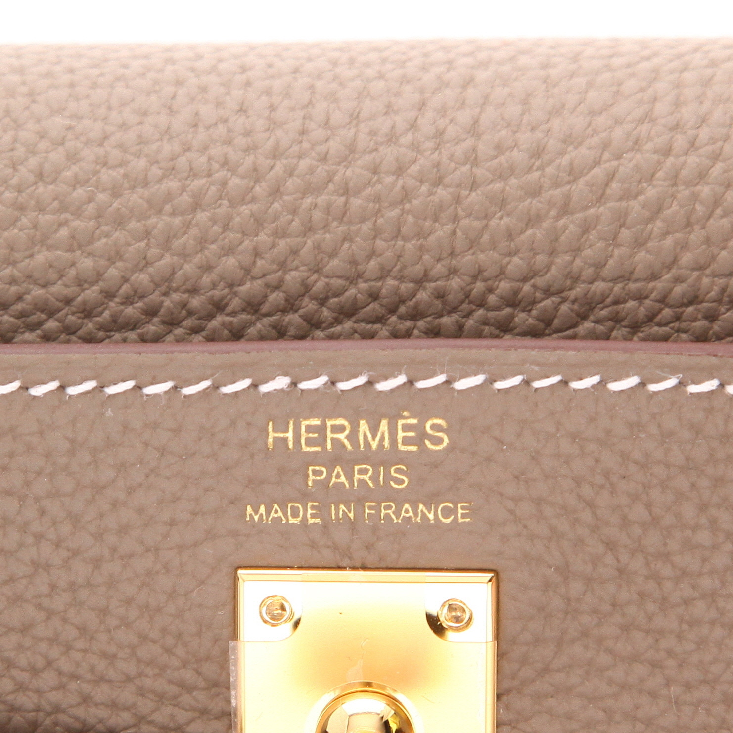 Bolso Hermès Kelly de 25 cm en piel Togo Étoupe color paja - Detail D2