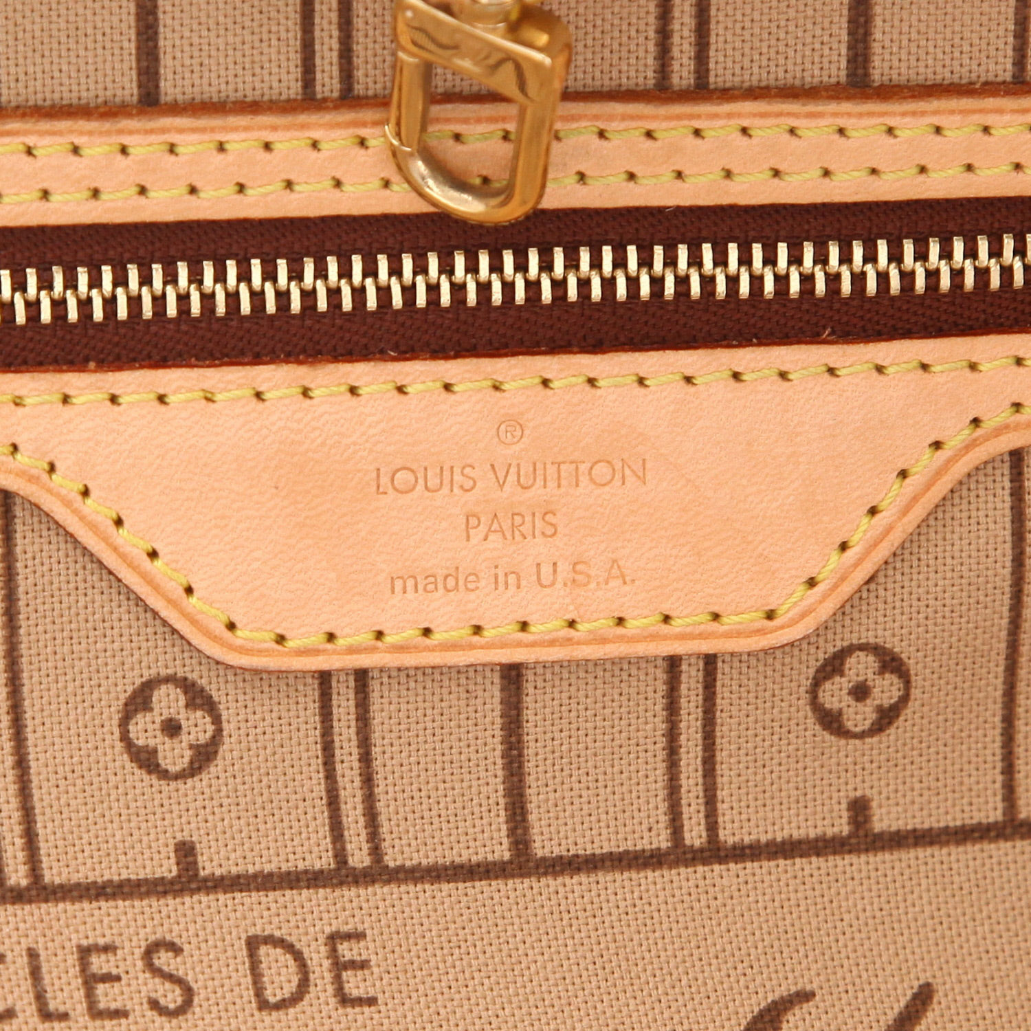 Sac cabas Louis Vuitton  Neverfull en toile monogram marron et cuir naturel - Detail D2