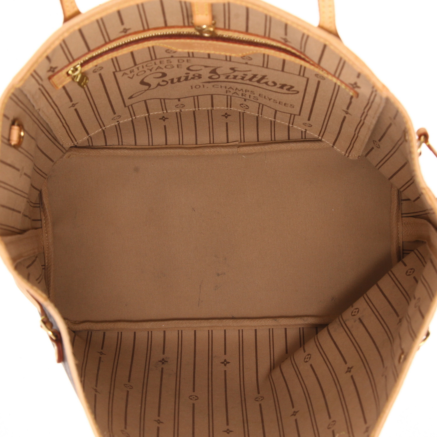 Louis Vuitton Neverfull tote bag in brown Monogram canvas and natural leather - Detail D3