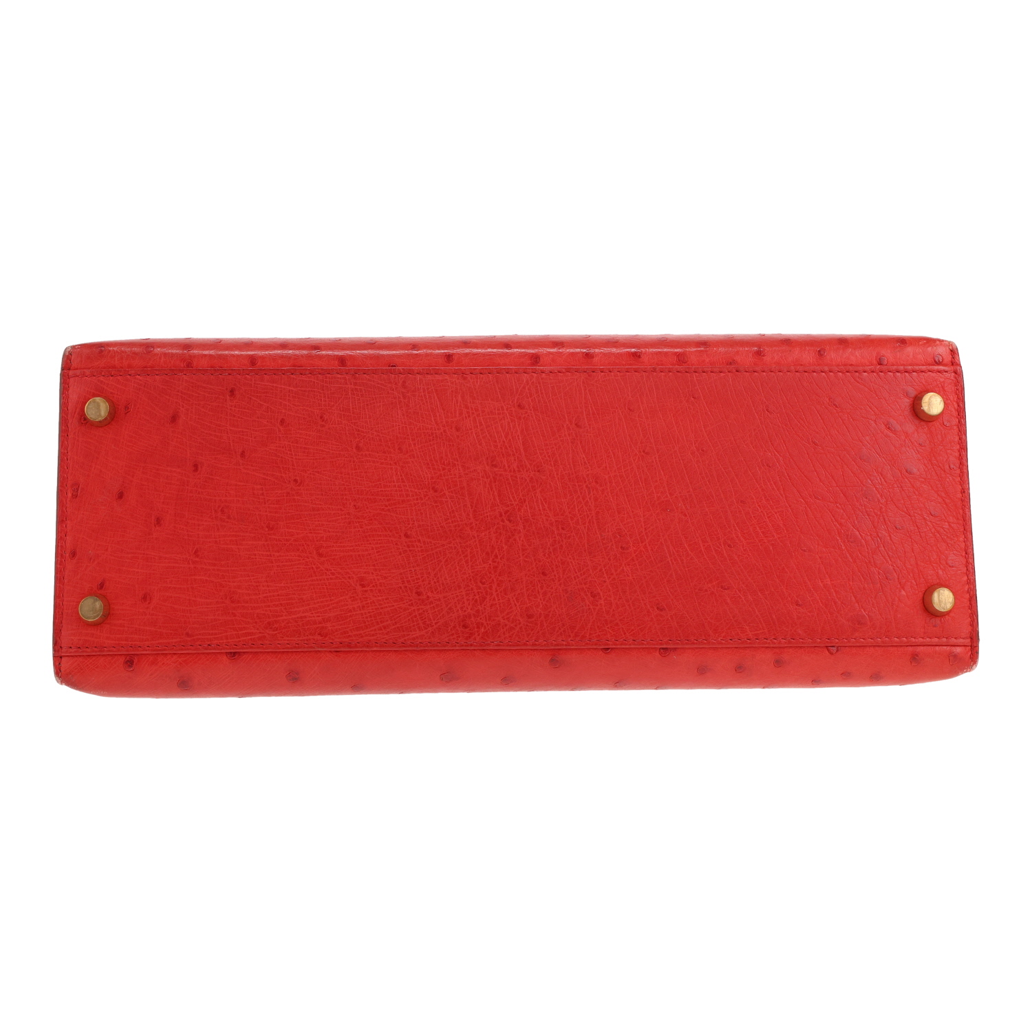 Hermès Kelly 32 cm handbag in red ostrich leather - Detail D1