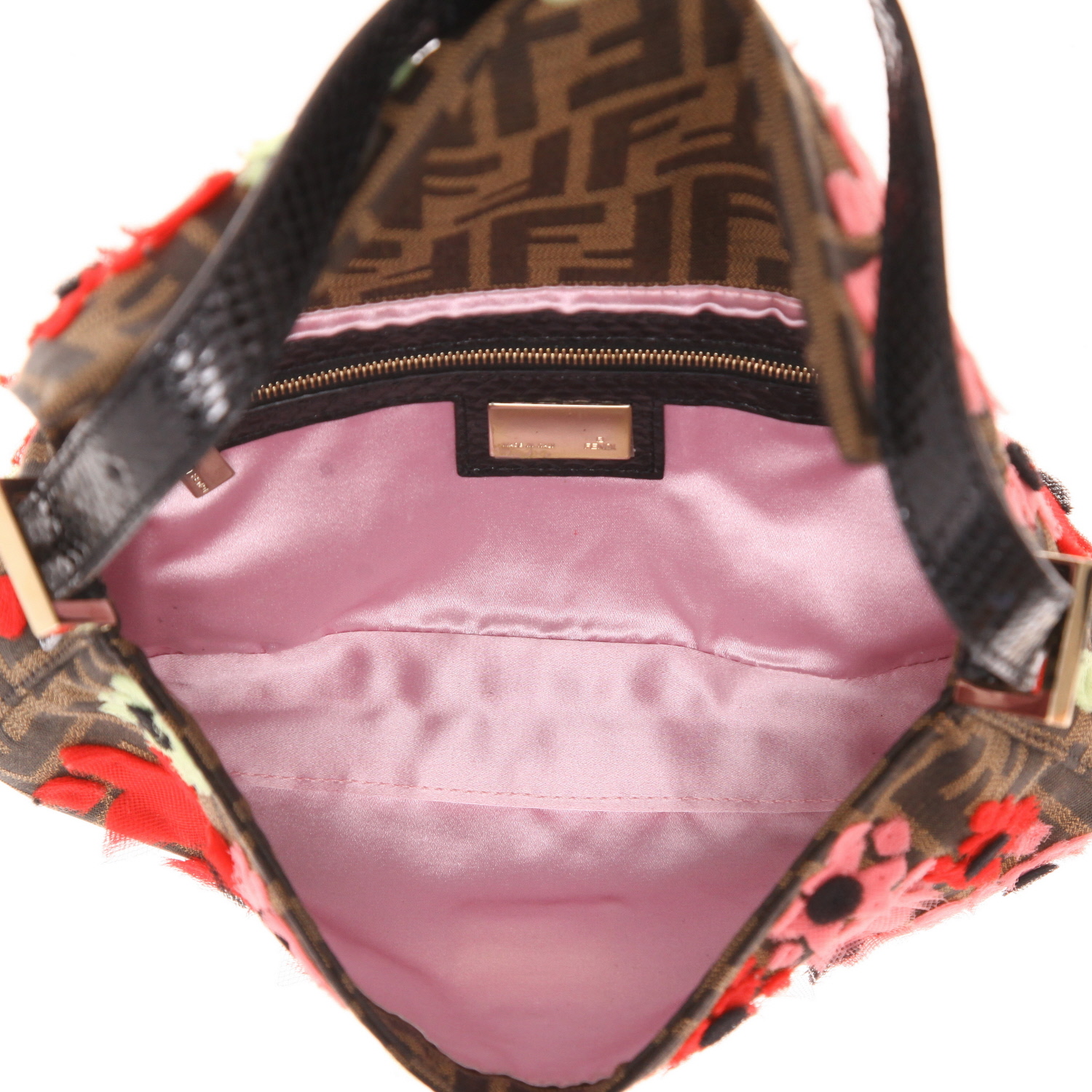 Borsa Fendi Baguette in tela con logo marrone e pelle di pitone marrone - Detail D3
