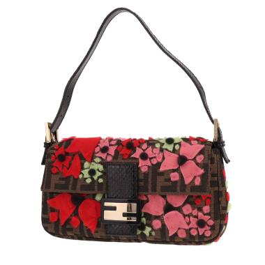 Bolso de mano Fendi «Baguette» de lona con el logotipo en marrón y piel de pitón marrón