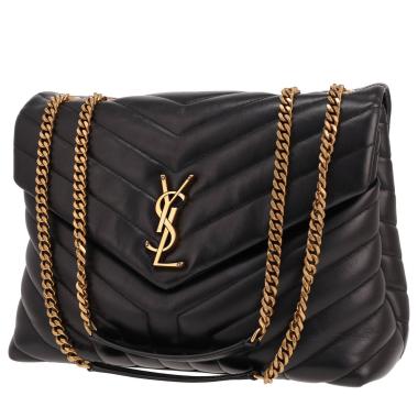 Borsa a tracolla Saint Laurent  Loulou, modello medio,  in pelle trapuntata a spina di pesce nera