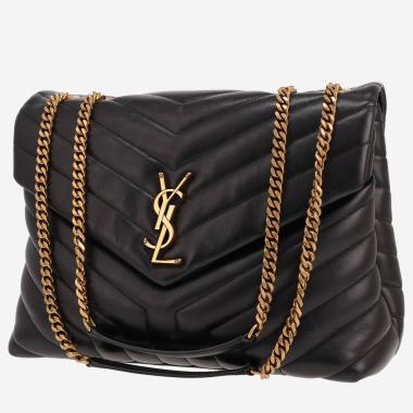 Sac bandoulière Saint Laurent  Loulou moyen modèle  en cuir matelassé chevrons noir
